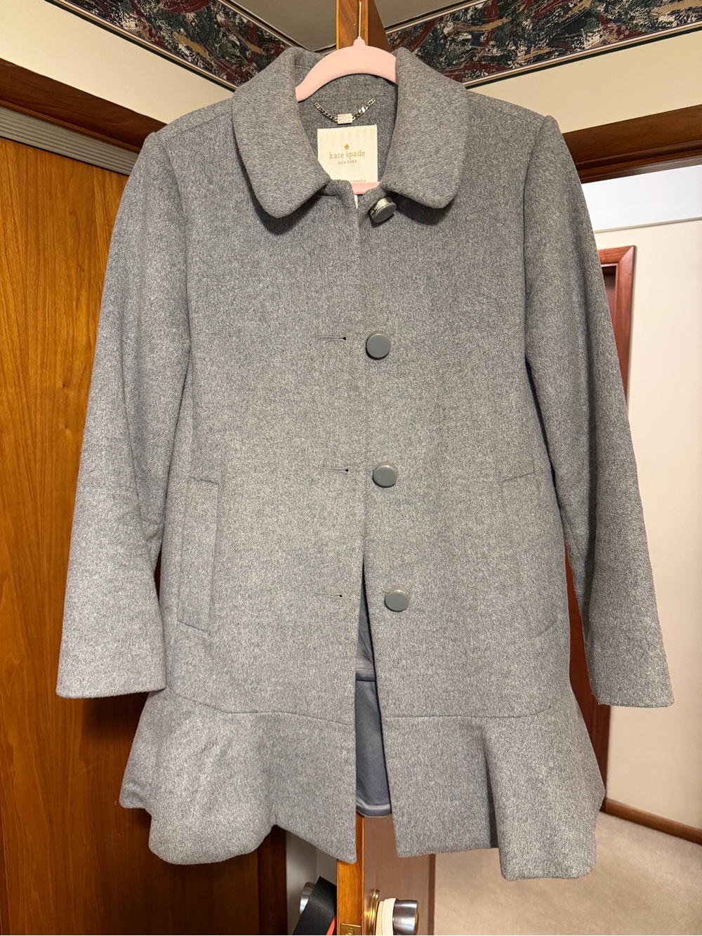 kate spade Gray Peplum Wool-Blend Coat size small
